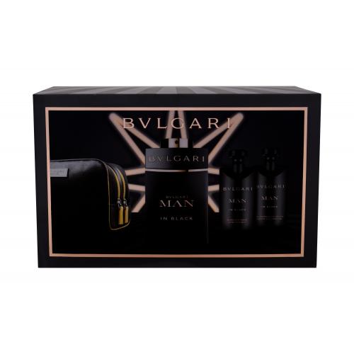 Bvlgari Man In Black set cadou EDP 100 ml + Balsam dupa barbierit 75 ml + Gel de dus 75 ml + Borseta cosmetice pentru bărbați