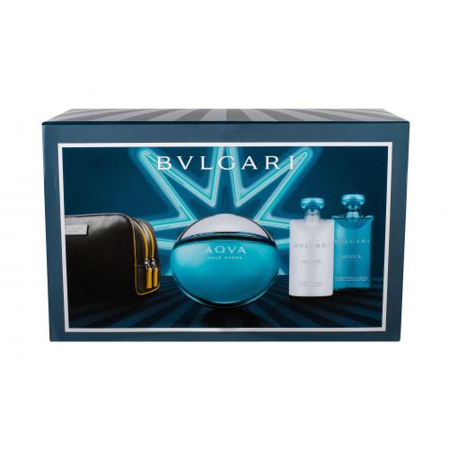 Bvlgari Aqva Pour Homme set cadou EDT 100 ml + Gel de dus 75 ml + Balsam dupa barbierit 75 ml + Borseta cosmetice pentru bărbați