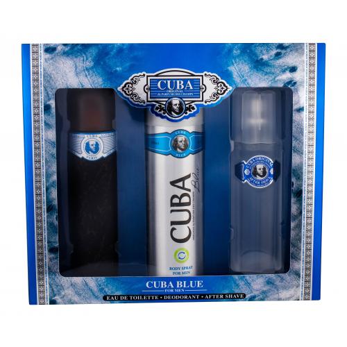 Cuba Blue set cadou EDT 100 ml + Deodorant  200 ml+ Lotiune dupa barbierit 100 ml pentru bărbați