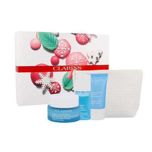 Clarins HydraQuench set cadou crema de zi 50 ml + masca hidratanta 15 ml + ser tratament 15 ml + geanta cosmetica pentru femei Natural
