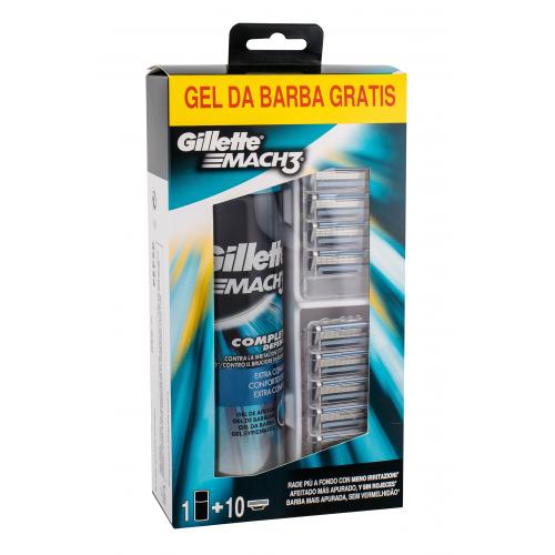 Gillette Mach3 Complete Defense Extra Comfort set cadou Gel de barbierit 200 ml + rezerve 10 buc pentru bărbați