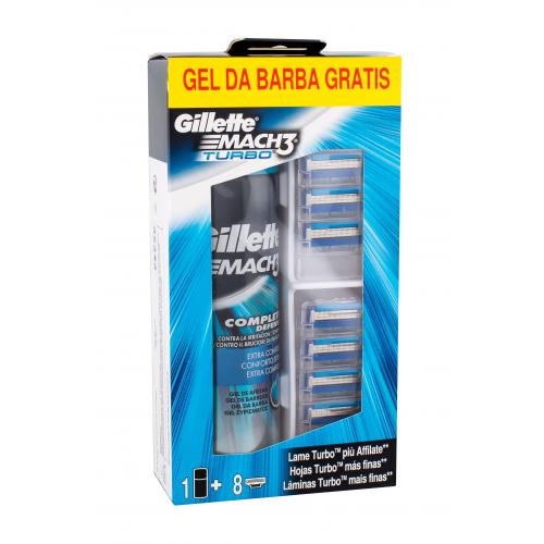 Gillette Mach3 Turbo set cadou Rezerve 8 buc + gel de ras Extra Comfort 200 ml pentru bărbați