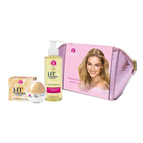 Dermacol 3D Hyaluron Therapy set cadou Crema de zi remodelatoare 50 ml + Ulei demachiant 150 ml + Borseta cosmetice pentru femei