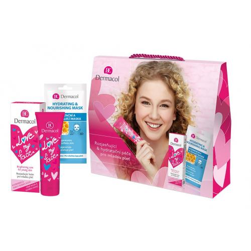Dermacol Love My Face Brightening Care set cadou Crema de zi 50 ml + Masca de ten Hydrating & Nourishing 15 ml pentru femei