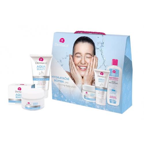 Dermacol Aqua Beauty set cadou Crema de zi 50 ml + Gel de curatare pentru ten 3 en 1 150 ml + Apa micelara 400 ml pentru femei