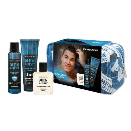 Dermacol Men Agent Gentleman Touch 3in1 set cadou Gel de dus 250 ml + Deodorant  150 ml + Lotiune dupa barbierit 100 ml + Borseta cosmetice M