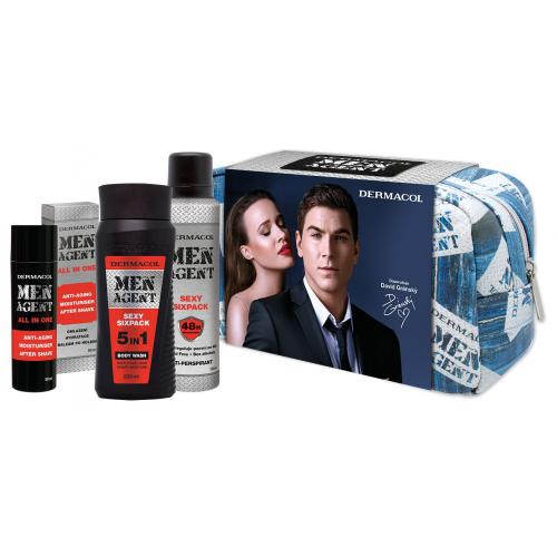 Dermacol Men Agent Sexy Sixpack 5in1 set cadou Gel de dus 5 in 1 250 ml + crema de fata All In One 50 ml + antiperspirant 150 ml + Geanta cosmetica M