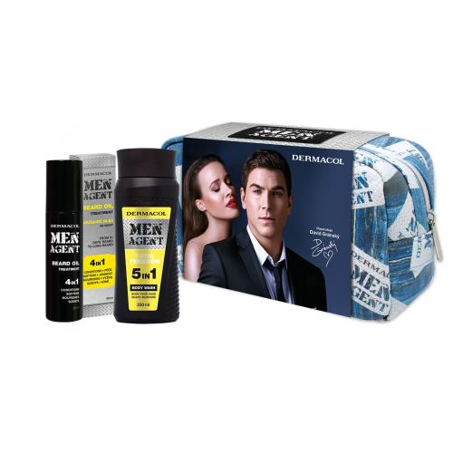 Dermacol Men Agent Total Freedom 5in1 set cadou Gel de dus 5 in 1 250 ml + Ulei de barba 4 in 1 50 ml + Borseta cosmetice pentru bărbați