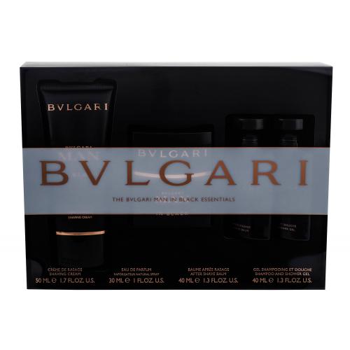 Bvlgari Man In Black set cadou EDP 30 ml + Balsam dupa barbierit 40 ml + Gel de dus 40 ml + Crema de barbierit 50 ml pentru bărbați