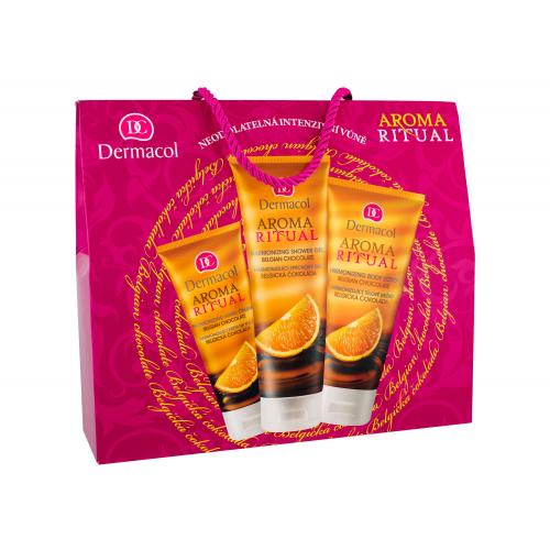 Dermacol Aroma Ritual Belgian Chocolate set cadou Gel de dus 250 ml + Lapte de corp 200 ml + Crema de maini 100 ml pentru femei