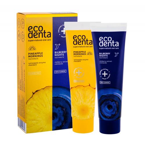 Ecodenta Toothpaste Pineapple Mornings set cadou Pasta de dinti Pineapple Mornings 100 ml + Pasta de dinti Bilberry Nights 100 ml unisex Natural