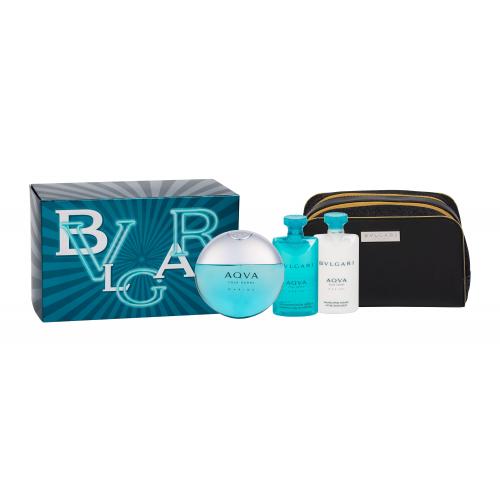 Bvlgari Aqva Pour Homme Marine set cadou apa de toaleta 100 ml + 75 ml balsam after shave + 75 ml gel de duș + geantă cosmetică pentru bărbați