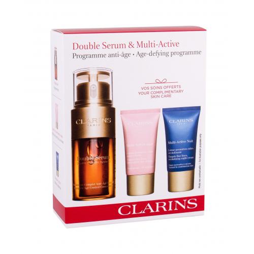 Clarins Double Serum set cadou Ser facial 30 ml + Crema de zi multi-activă 15 ml + Crema de noapte multi-activă 15 ml pentru femei Natural