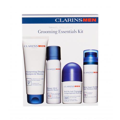 Clarins Men Grooming Essentials set cadou balsam hidratant 50 ml + sampon 2in1 100 ml + gel de barbierit 50 ml + antiperspirant roll-on 50 ml Natural