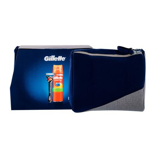 Gillette Fusion Proglide Flexball set cadou 1 aparat de ras + gel de bărbierit Fusion5 Ultra Sensitive 200 ml + geantă cosmetică pentru bărbați