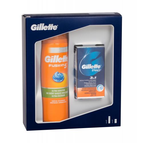 Gillette Fusion 5 Ultra Sensitive + Cooling set cadou gel de barbierit 200 ml + balsam dupa barbierit Gillette Pro 3in1 SPF15 50 ml pentru bărbați