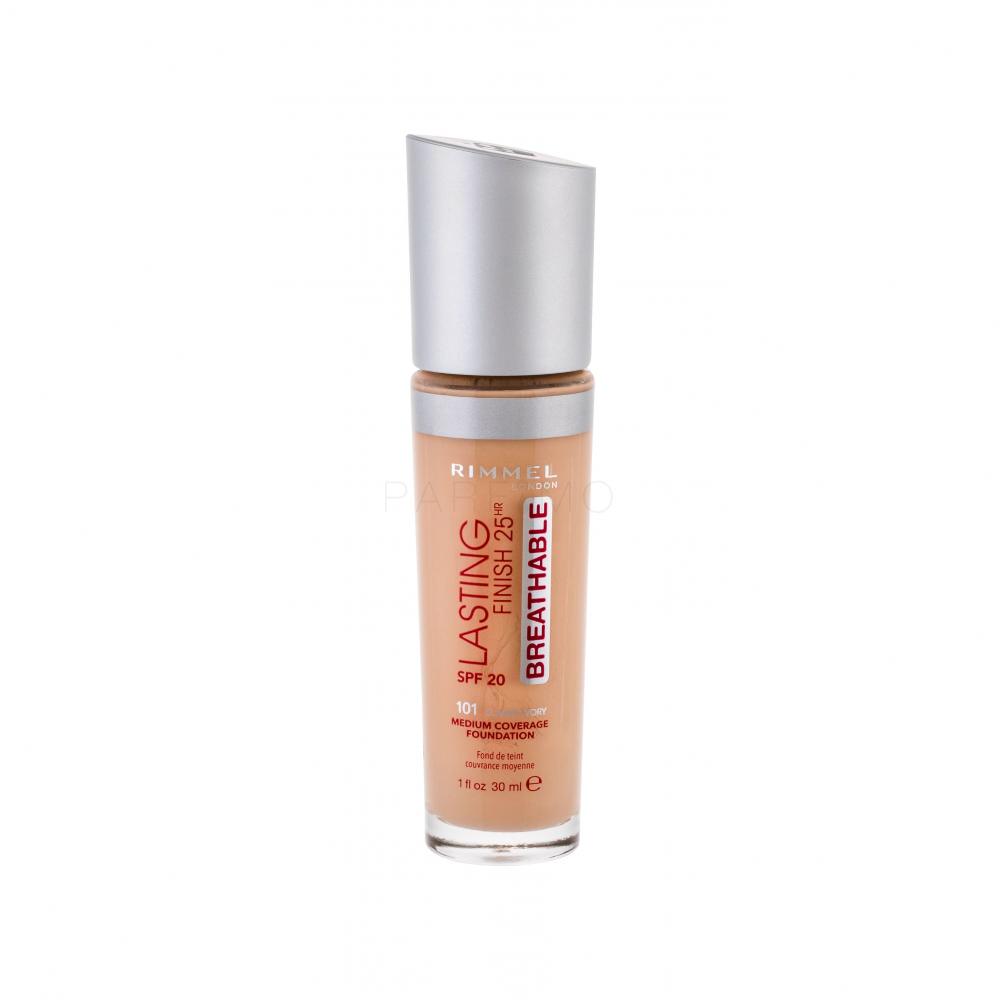 Rimmel London Lasting Finish Breathable 25HR SPF20 Fond de ten pentru femei 30 ml Nuanţă 101 Classic Ivory