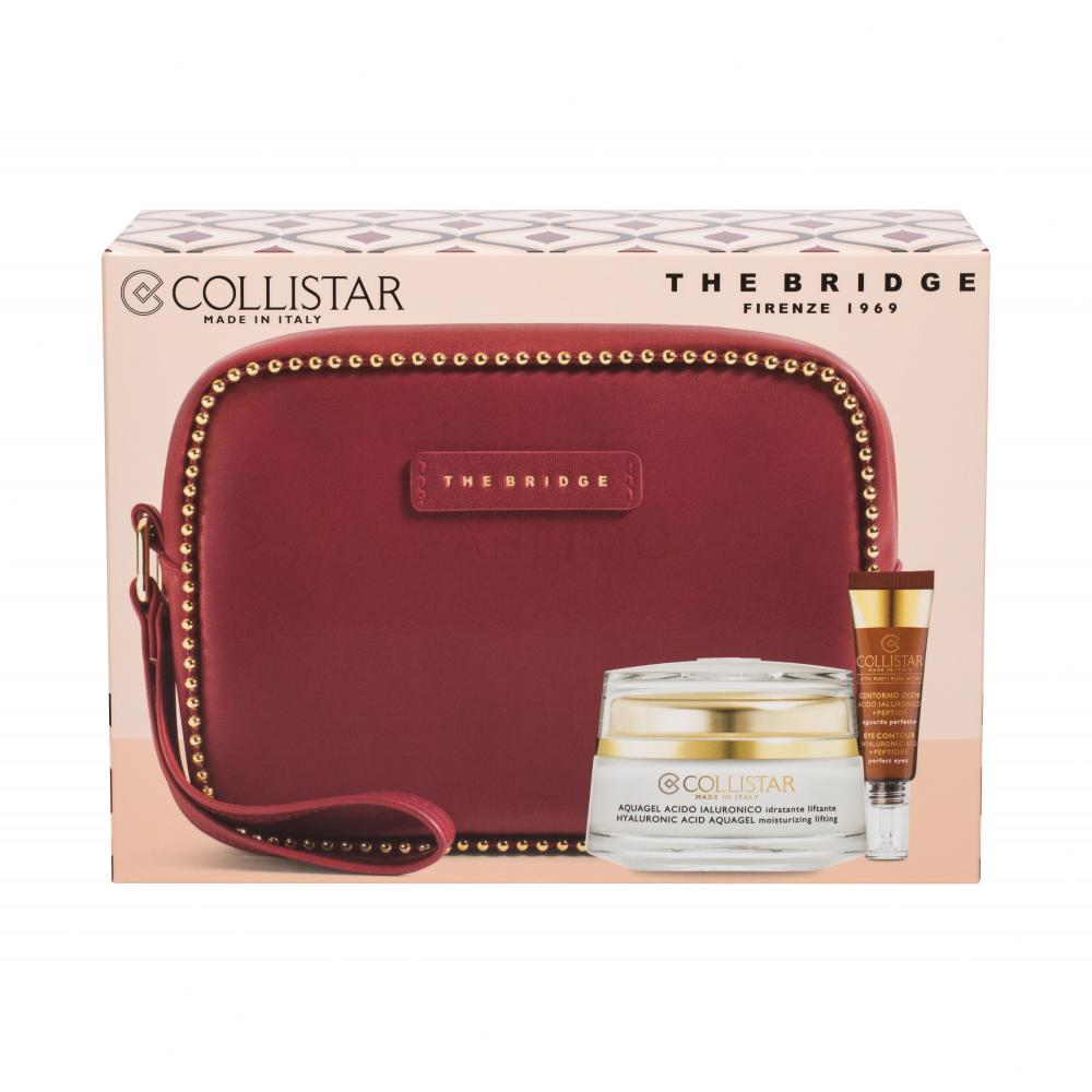 Collistar Pure Actives (Attivi Puri) Hyaluronic Acid Aquagel Set cadou crema de zi pentru ten 50 ml + crema de ochi Eye Contour Hyaluronic Acid 7,5 ml + geanta The Bridge