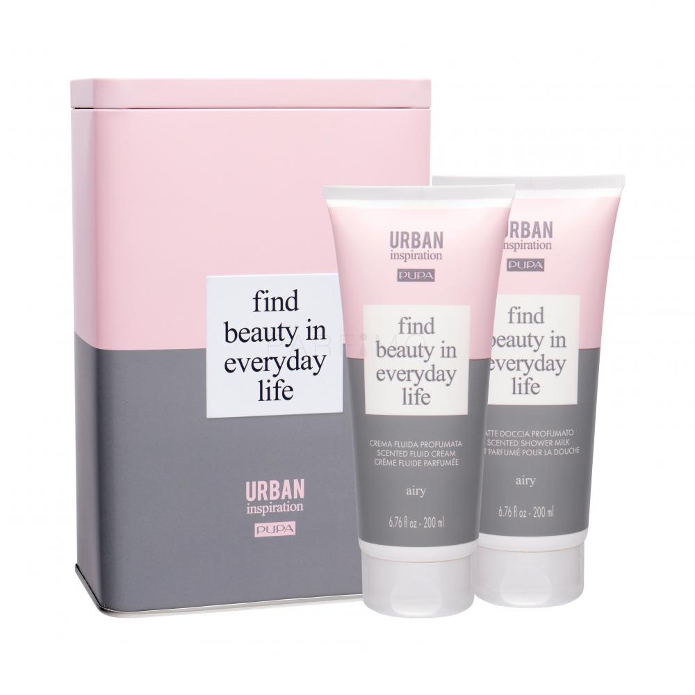 Pupa Urban Inspiration Airy Set cadou lapte de dus 200 ml + crema de corp 100 ml + cutie de aluminiu