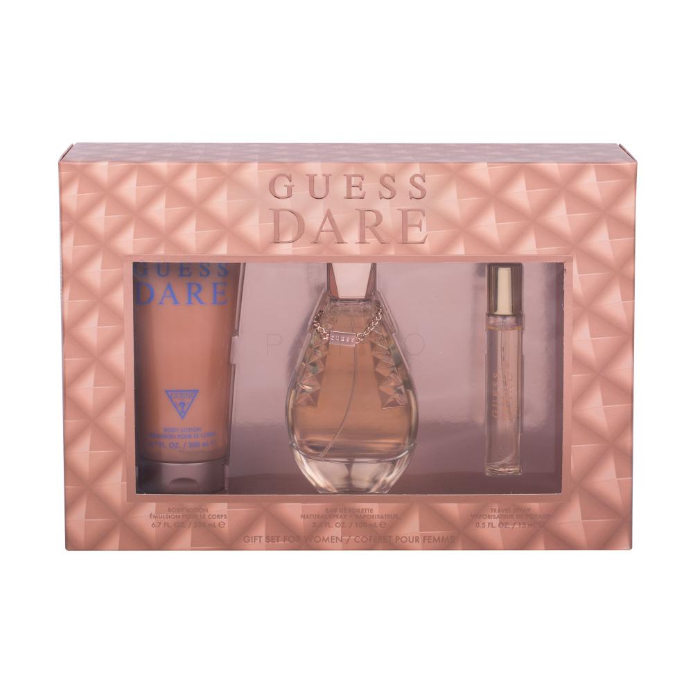 GUESS Dare Set cadou apa de toaleta 100 ml + apa de toaleta 15 ml + lotiune de corp 200 ml Cutie cu defect