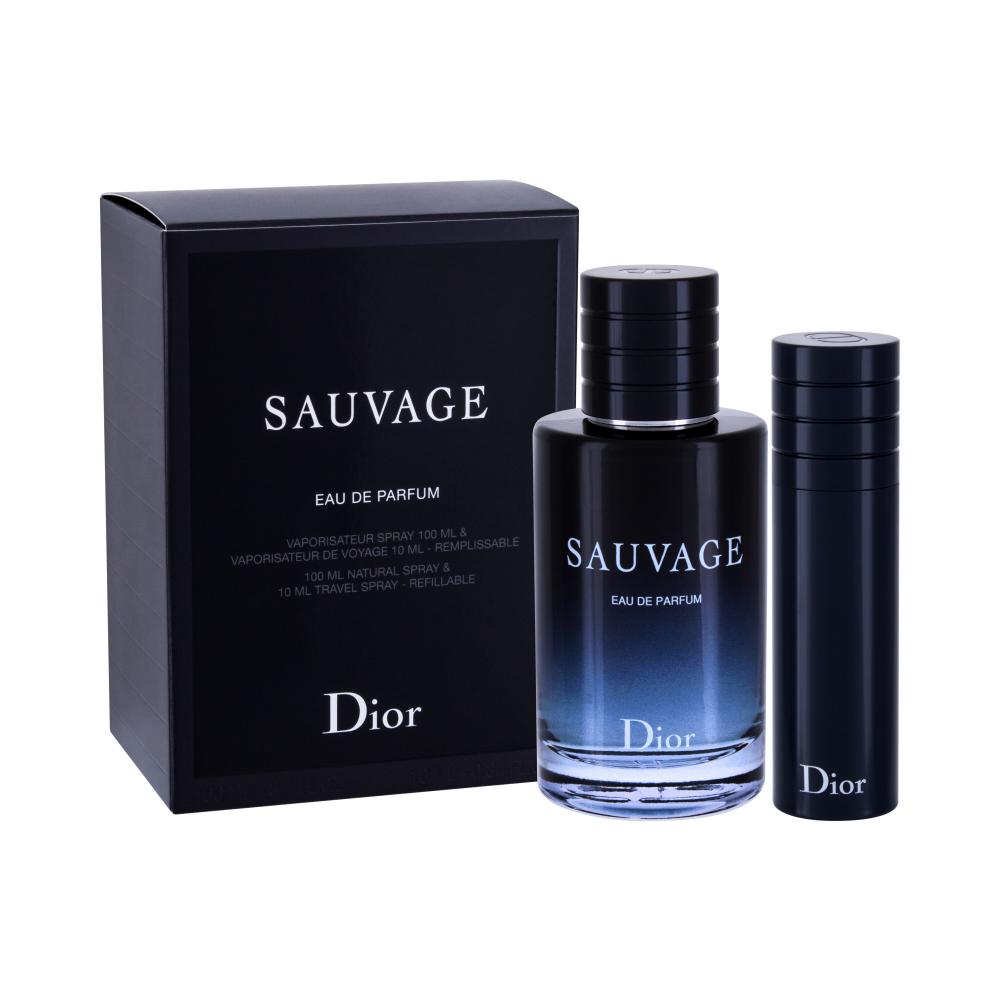 Dior Sauvage Set cadou apă de parfum 100 ml + apă de parfum rezerva 10 ml Cutie cu defect