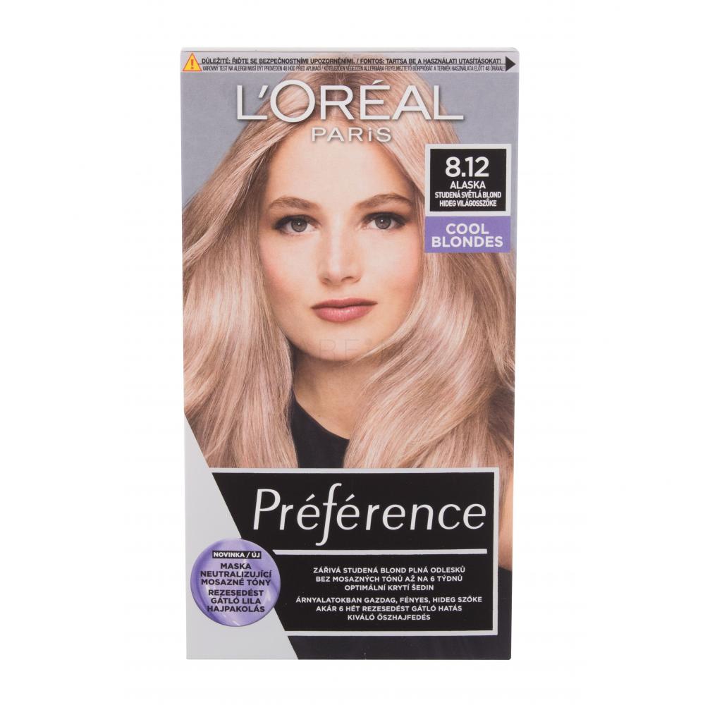 L'Oréal Paris Préférence Cool Blondes Vopsea de păr pentru femei 60 ml Nuanţă 8.12