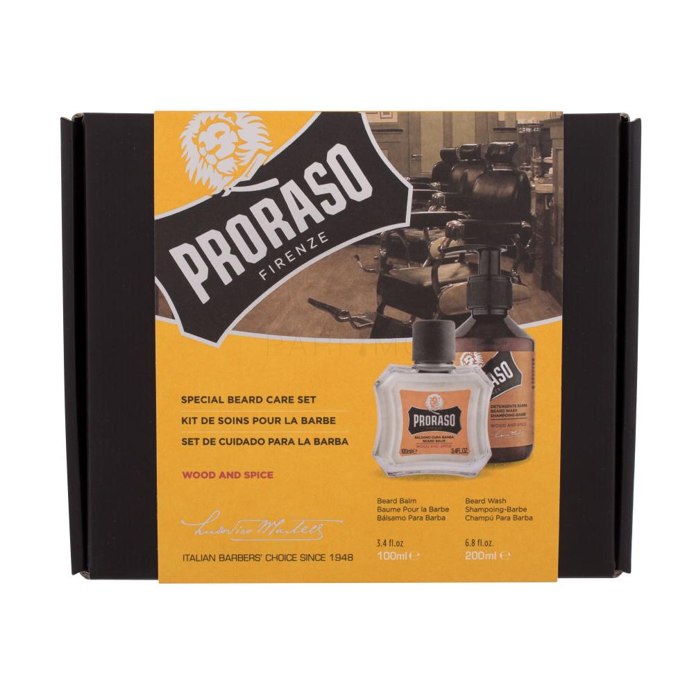 PRORASO Wood & Spice Special Beard Care Set Set cadou șampon pentru barbă Wood & Spice 200 ml + balsam pentru barbă Wood & Spice 100 ml