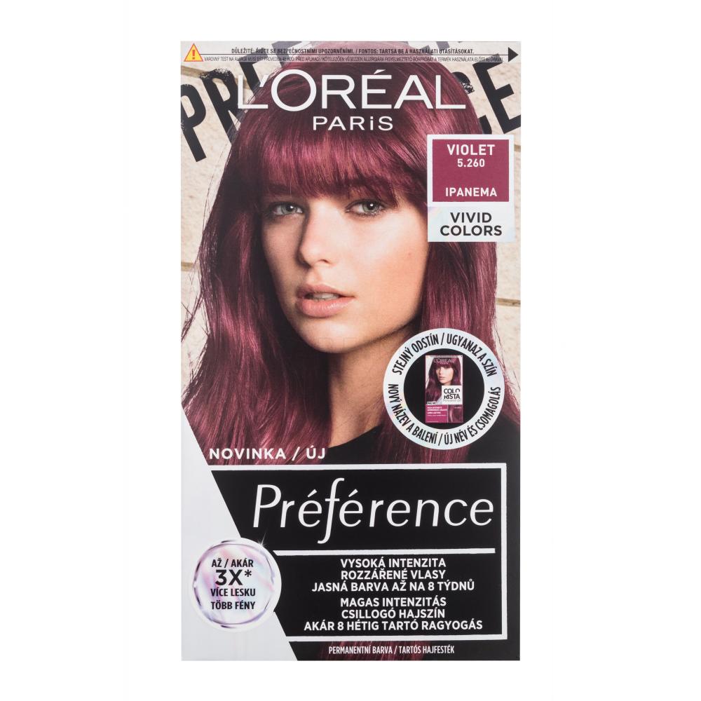 L'Oréal Paris Préférence Vivid Colors Vopsea de păr pentru femei 60 ml Nuanţă 5.260 Violet