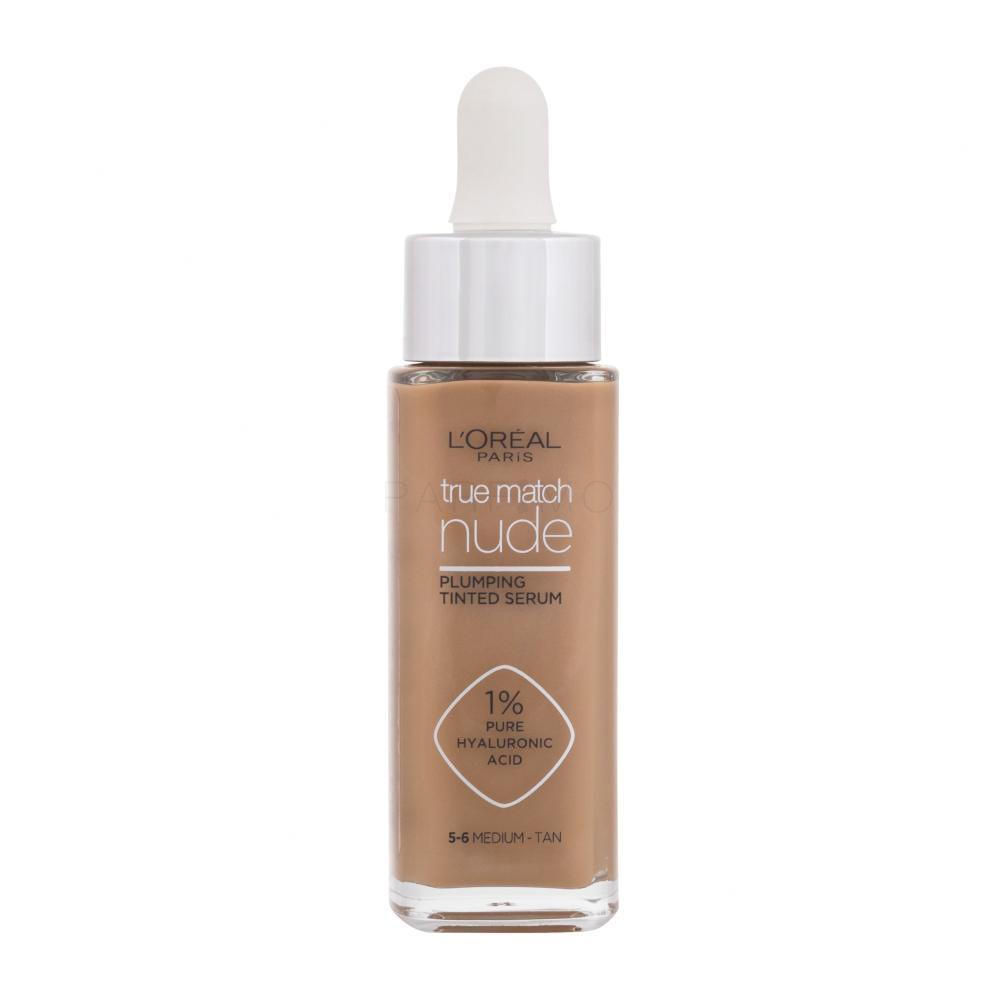 L'Oréal Paris True Match Nude Plumping Tinted Serum Fond de ten pentru femei 30 ml Nuanţă 5-6 Medium-Tan