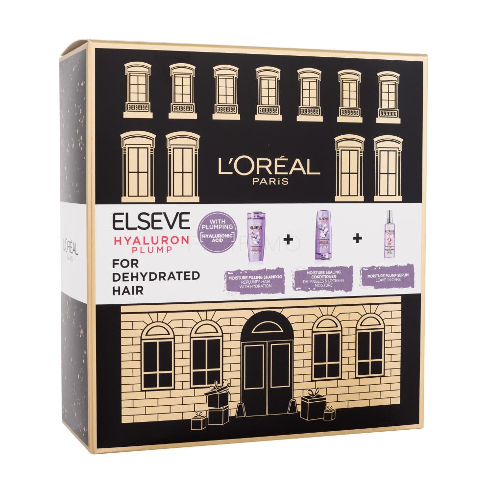 L'Oréal Paris Elseve Hyaluron Plump Set cadou Șampon Elseve Hyaluron Plump 250 ml + balsam Elseve Hyaluron Plump 200 ml + ser pentru păr Elseve Hyaluron Plump 150 ml