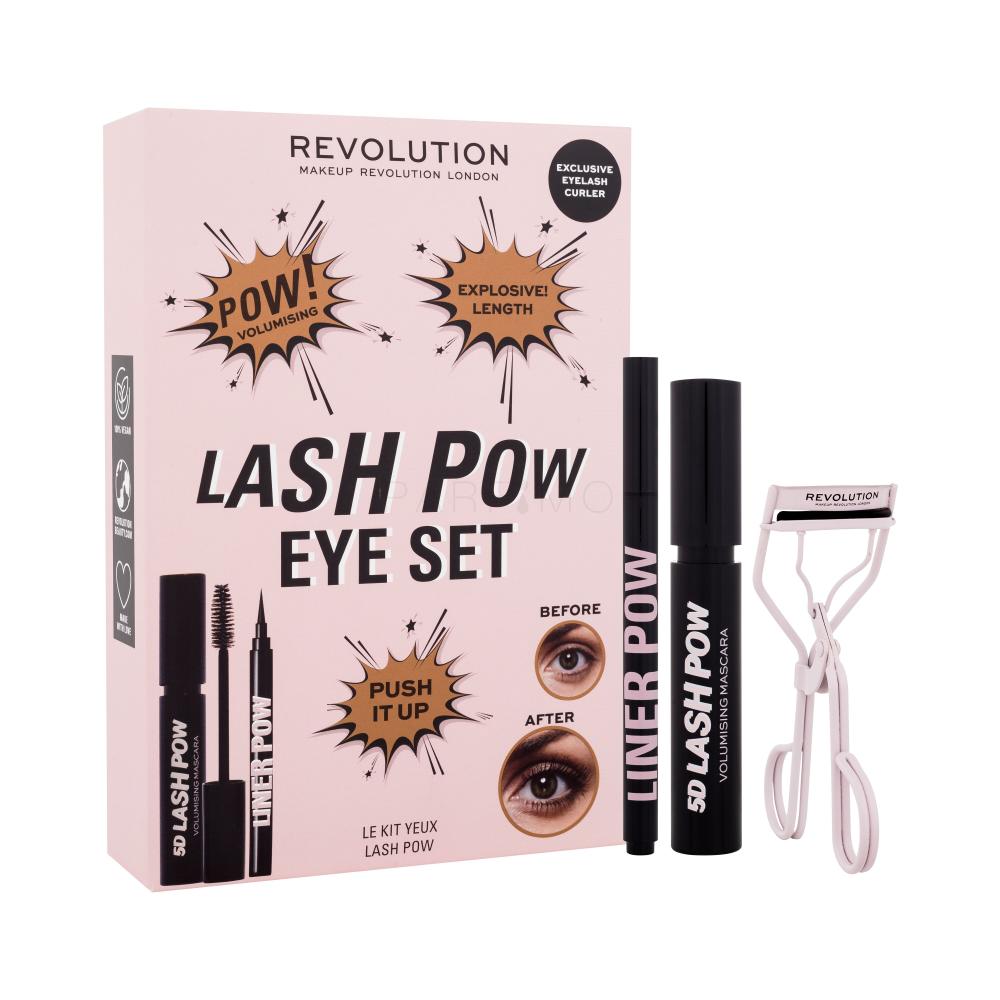 Makeup Revolution London Lash Pow Eye Set Set cadou Mascara 5D Lash Pow Mascara 12,2 ml + tuș de ochi Liner Pow 0,5 ml Black + ondulator de gene