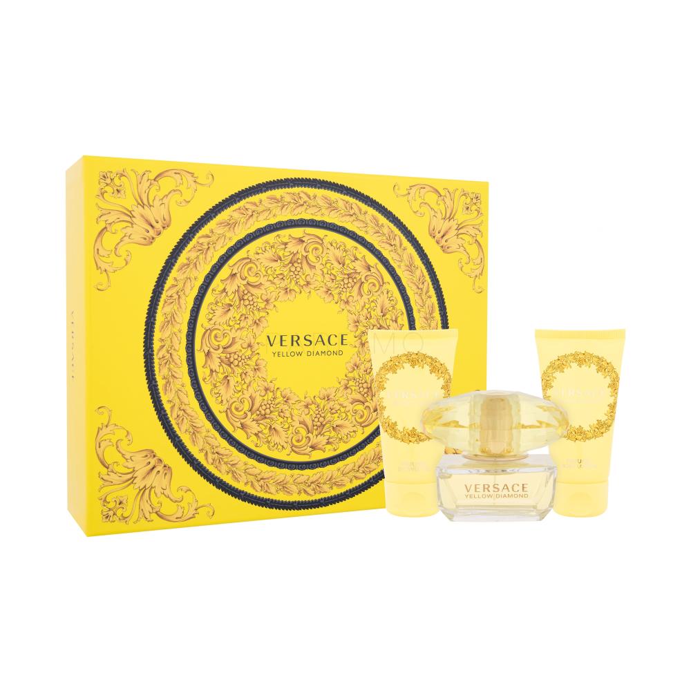 Versace Yellow Diamond Set cadou Apă de toaletă 50 ml + loțiune de corp 50 ml + gel de duș 50 ml Cutie cu defect
