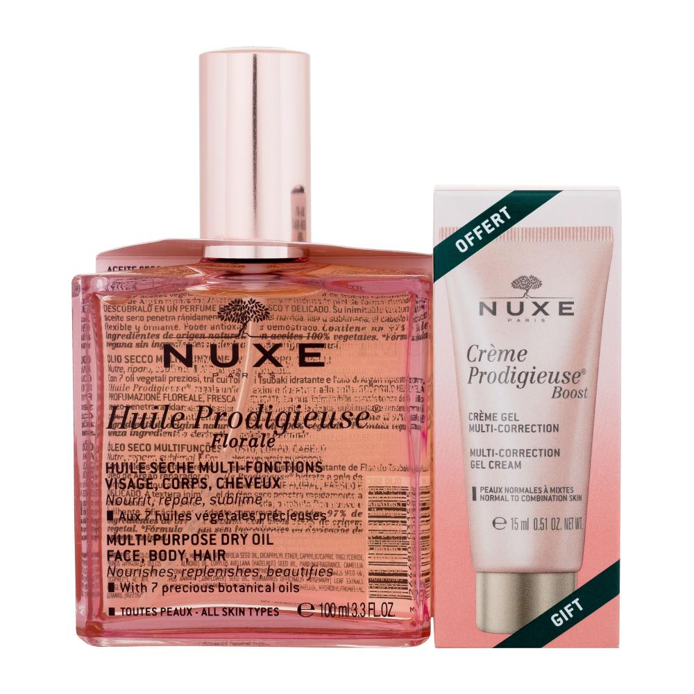 NUXE Huile Prodigieuse Florale Set cadou Ulei de corp Huile Prodigieuse Florale Multi-Purpose Dry Oil 100 ml + gel crema Créme Prodigieuse Boost Multi-Correction Gel Cream 15 ml