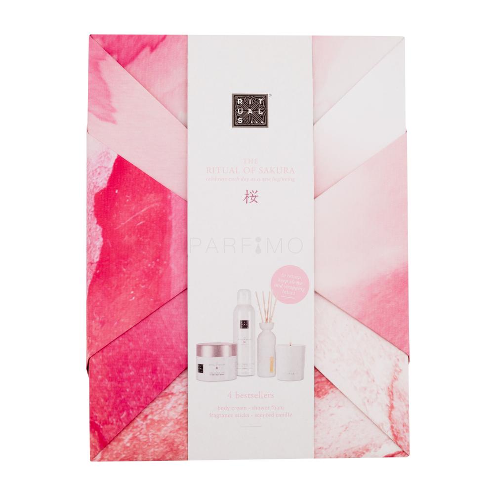 Rituals The Ritual Of Sakura 4 Bestsellers Set cadou Spumă de duș The Ritual Of Sakura 200 ml + cremă de corp The Ritual Of Sakura Magic Touch 200 ml + lumânare parfumată The Ritual Of Sakura 140 g + bețișoare parfumate The Ritual Of Sakura 70 ml