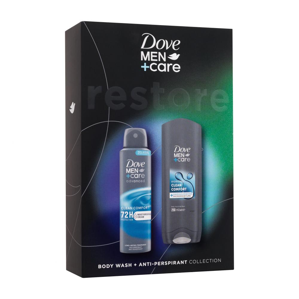Dove Men + Care Clean Comfort Set cadou Gel de duș Men Care Clean Comfort 250 ml + antiperspirant Men Care Clean Comfort 72H 150 ml
