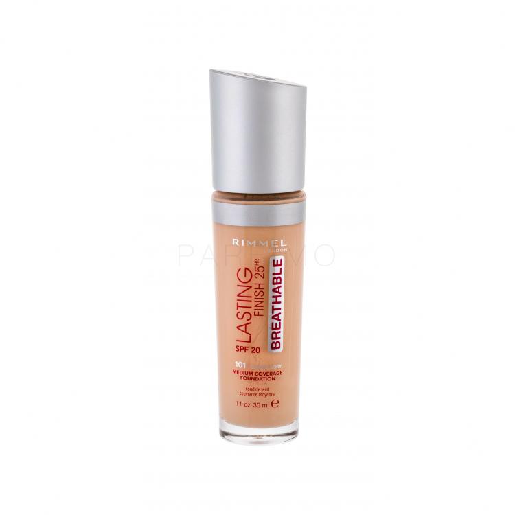 Rimmel London Lasting Finish Breathable 25HR SPF20 Fond de ten pentru femei 30 ml Nuanţă 101 Classic Ivory