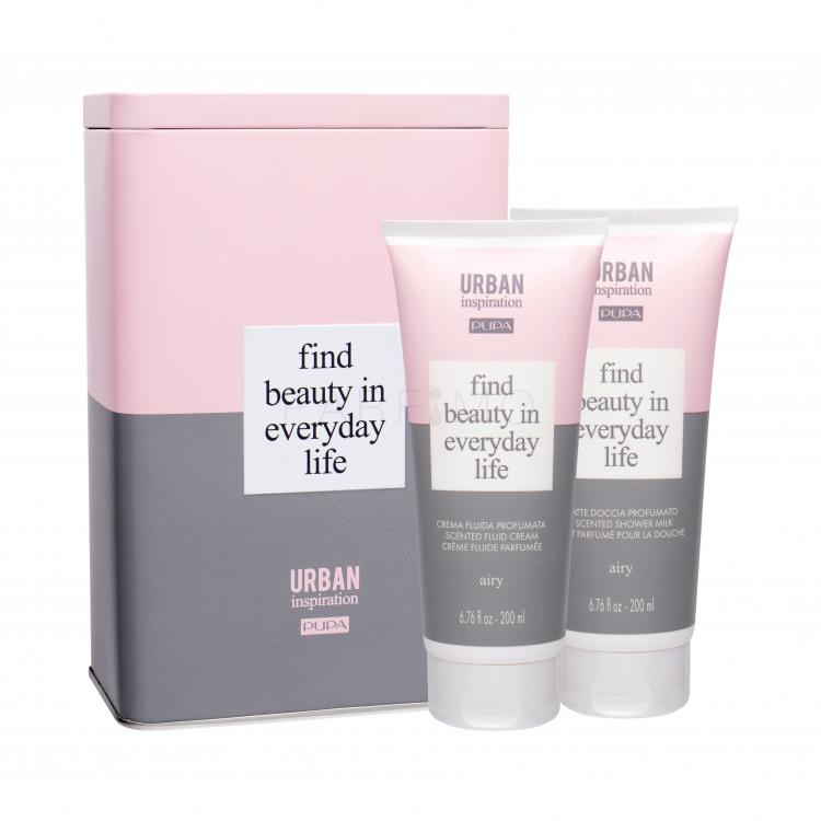Pupa Urban Inspiration Airy Set cadou lapte de dus 200 ml + crema de corp 100 ml + cutie de aluminiu