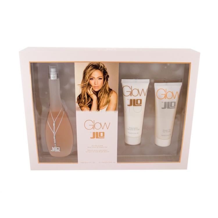 Jennifer Lopez Glow By JLo Set cadou apa de toaleta 100 ml + loțiune corporală 75 ml + gel de duș 75 ml Cutie cu defect