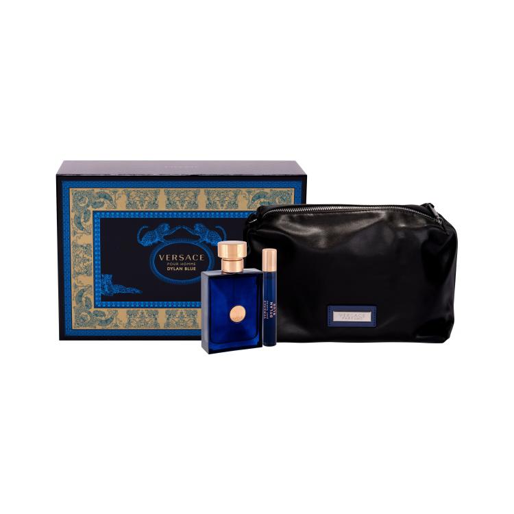 Versace Pour Homme Dylan Blue Set cadou apă de toaletă 100 ml + apă de toaletă 10 ml + geantă cosmetică Cutie cu defect