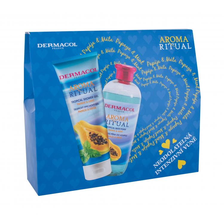 Dermacol Aroma Ritual Papaya &amp; Mint Set cadou gel de duș 250 ml + spumă de baie 500 ml