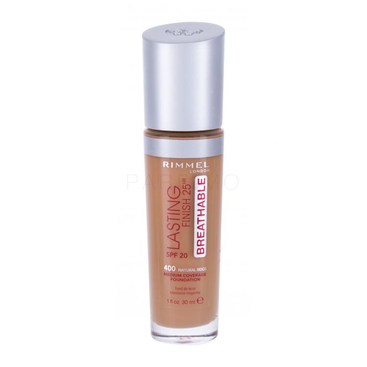 Rimmel London Lasting Finish Breathable 25HR SPF20 Fond de ten pentru femei 30 ml Nuanţă 400 Natural Beige