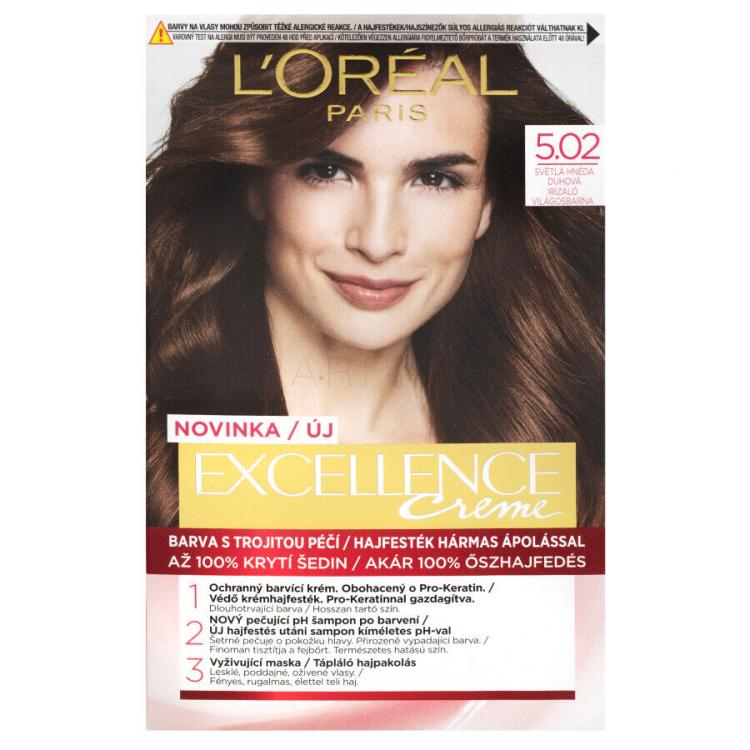 L&#039;Oréal Paris Excellence Creme Triple Protection Vopsea de păr pentru femei 48 ml Nuanţă 5,02 Light Brown