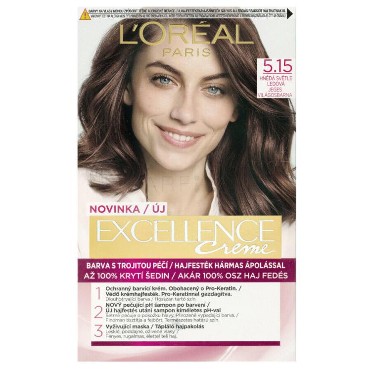 L&#039;Oréal Paris Excellence Creme Triple Protection Vopsea de păr pentru femei 48 ml Nuanţă 5,15 Natural Iced Brown