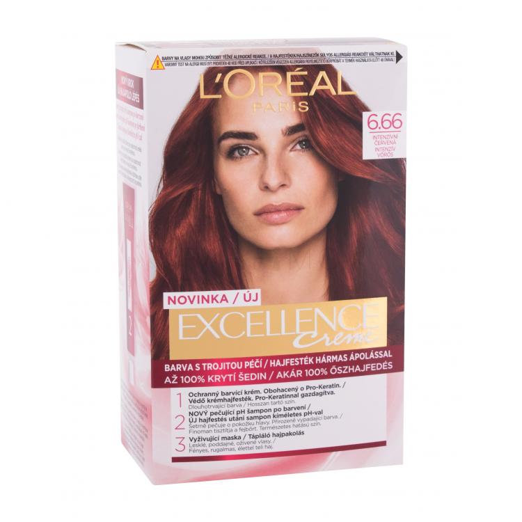 L&#039;Oréal Paris Excellence Creme Triple Protection Vopsea de păr pentru femei 48 ml Nuanţă 6,66 Intense Red