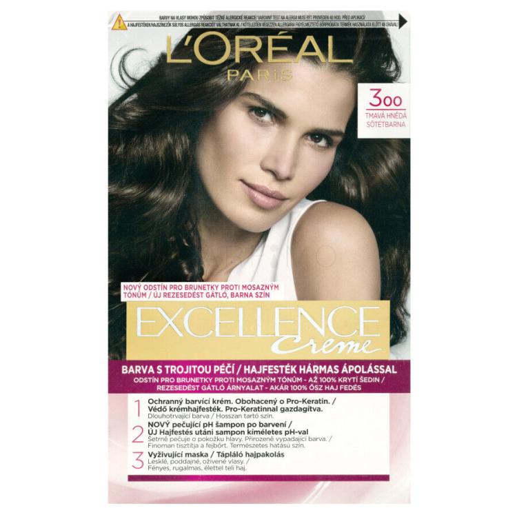 L&#039;Oréal Paris Excellence Creme Triple Protection Vopsea de păr pentru femei 48 ml Nuanţă 300 Dark Brown
