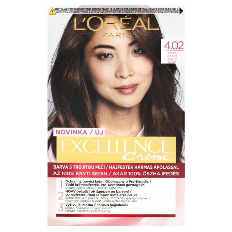 L&#039;Oréal Paris Excellence Creme Triple Protection Vopsea de păr pentru femei 48 ml Nuanţă 4,02 Tempting Brunette Brown