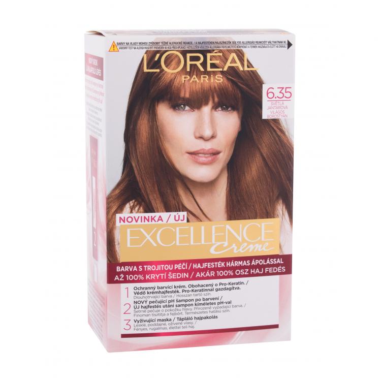 L&#039;Oréal Paris Excellence Creme Triple Protection Vopsea de păr pentru femei 48 ml Nuanţă 6,35 Light Amber