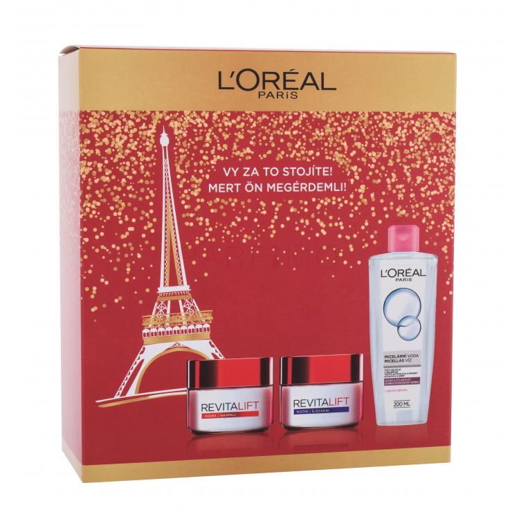 L&#039;Oréal Paris Revitalift Set cadou Cremă de zi Revitalift de zi 50 ml + Cremă de noapte Revitalift de 50 ml + apă micelară 200 ml