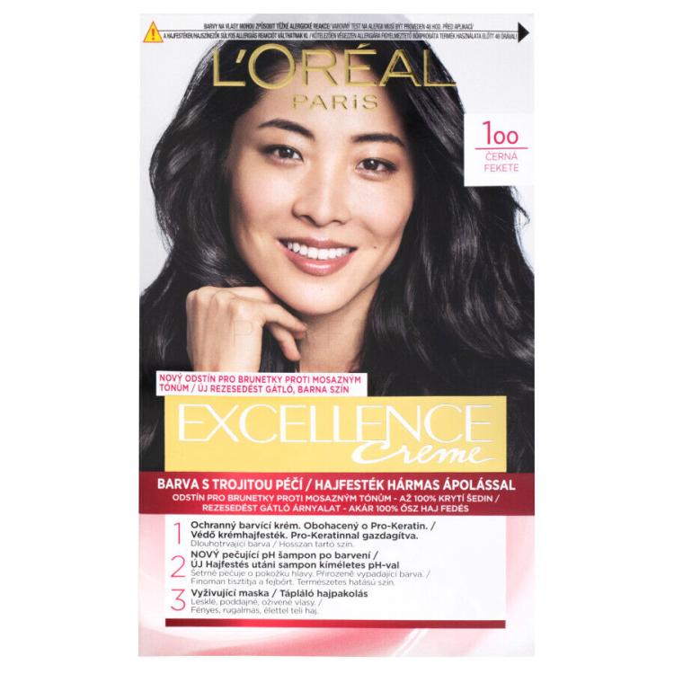 L&#039;Oréal Paris Excellence Creme Triple Protection Vopsea de păr pentru femei 48 ml Nuanţă 100 Black