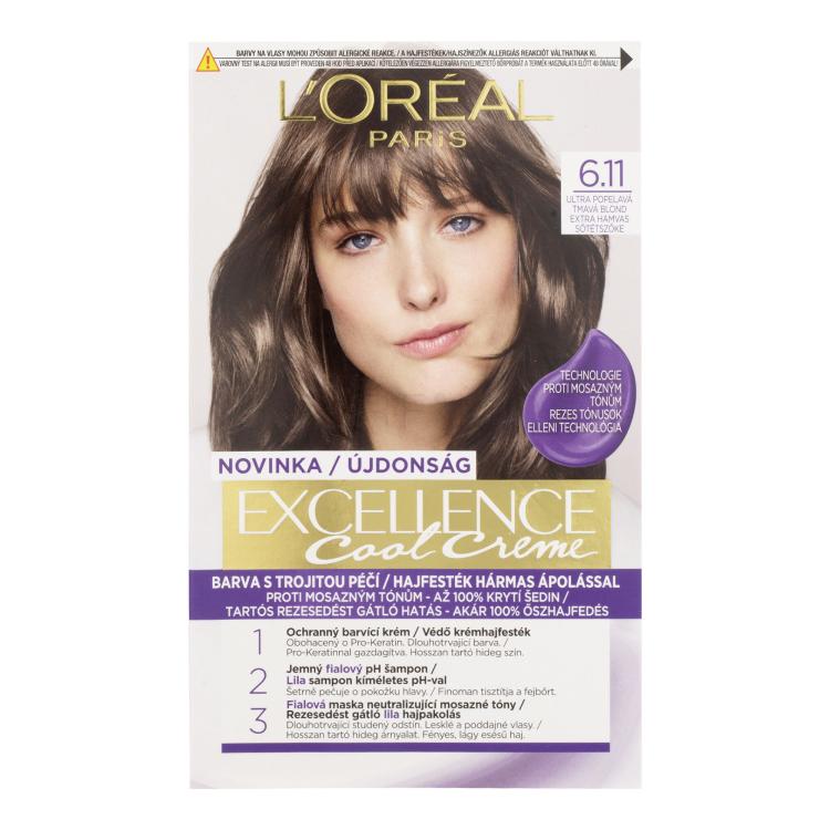 L&#039;Oréal Paris Excellence Cool Creme Vopsea de păr pentru femei 48 ml Nuanţă 6,11 Ultra Ash Dark Blond